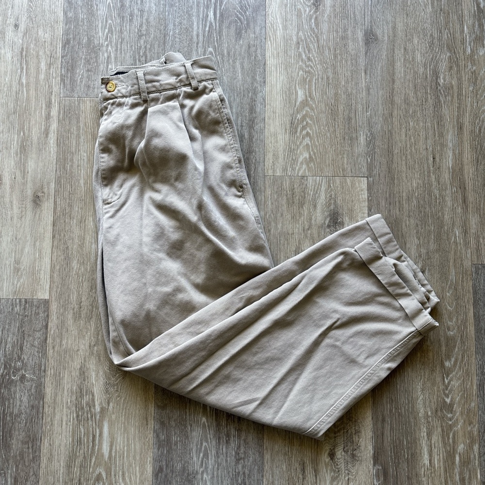 Vintage 90s Structure Khaki Twill Pleated Cuffed Chino Pants Size 28x28